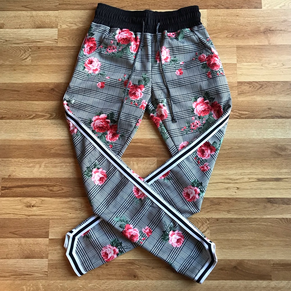 Mens Sunday Floral Plaid Trackpant Jogger Hybrid